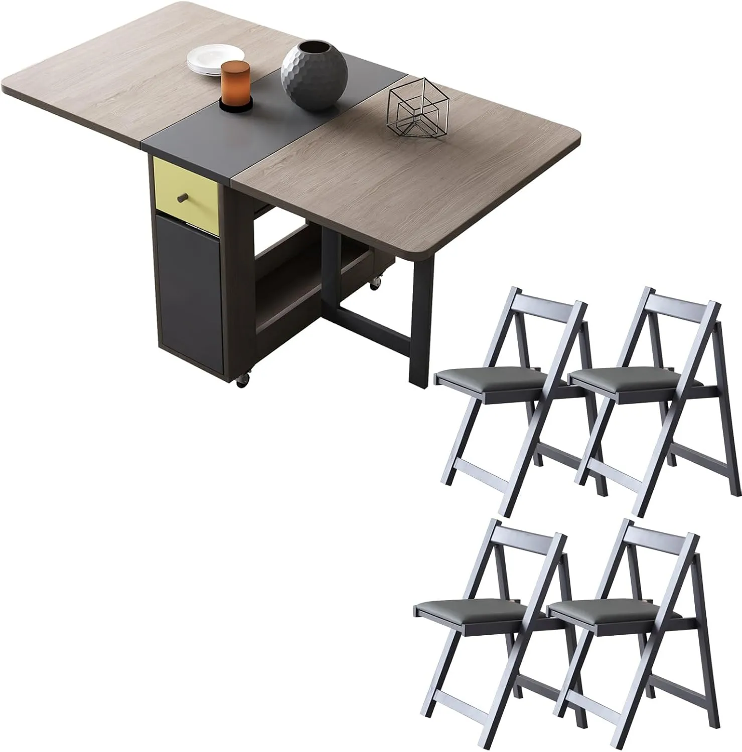 FUNROLUX 5-Piece Folding Dining Set, Space Saving Foldable Table and Chairs for Home, Kitchen, Dining Room (Table   4 Chairs, Grey)