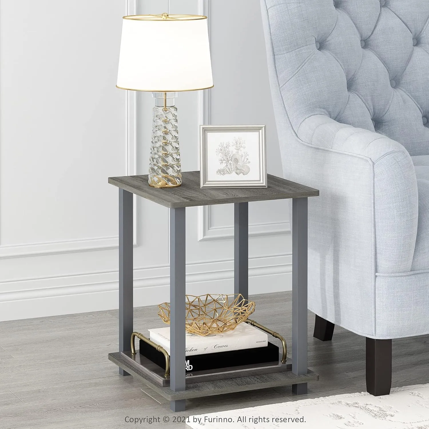 Furinno Simplistic Set of 2 End Table, French Oak Grey/Grey