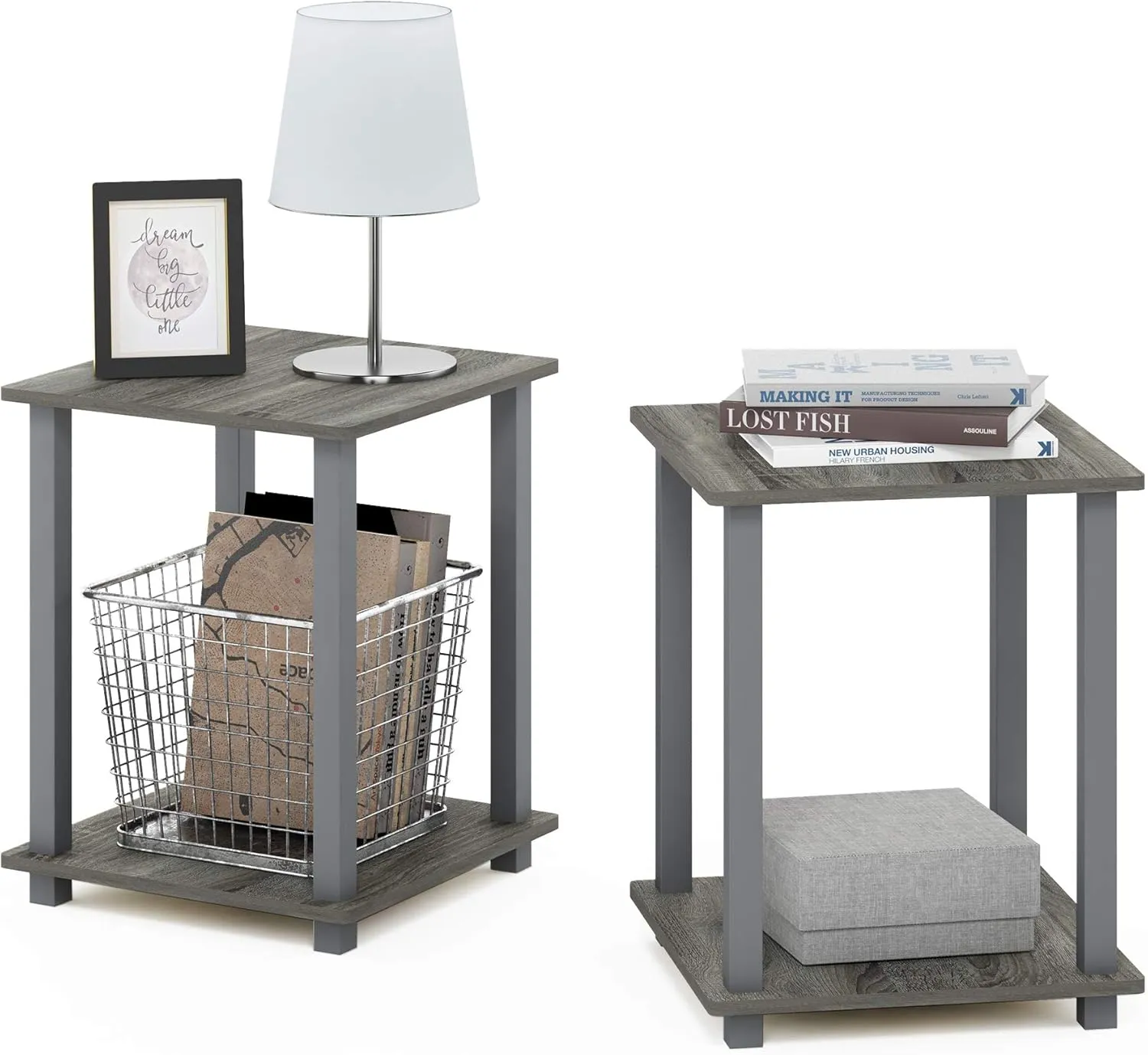 Furinno Simplistic Set of 2 End Table, French Oak Grey/Grey