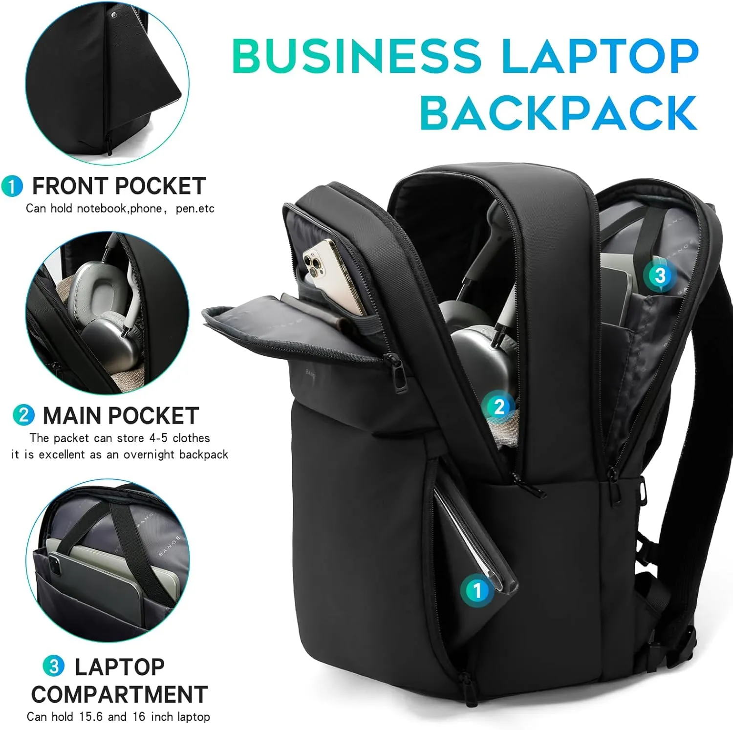 FUTURE AESTHETICS Smart Waterproof Travel Backpack Business Flight Approved Carry on Backpack for Men Women ，Large Capacity Laptop Backpack，Water Resistant Computer Backpack Fits 16 Inch Laptop（Black）