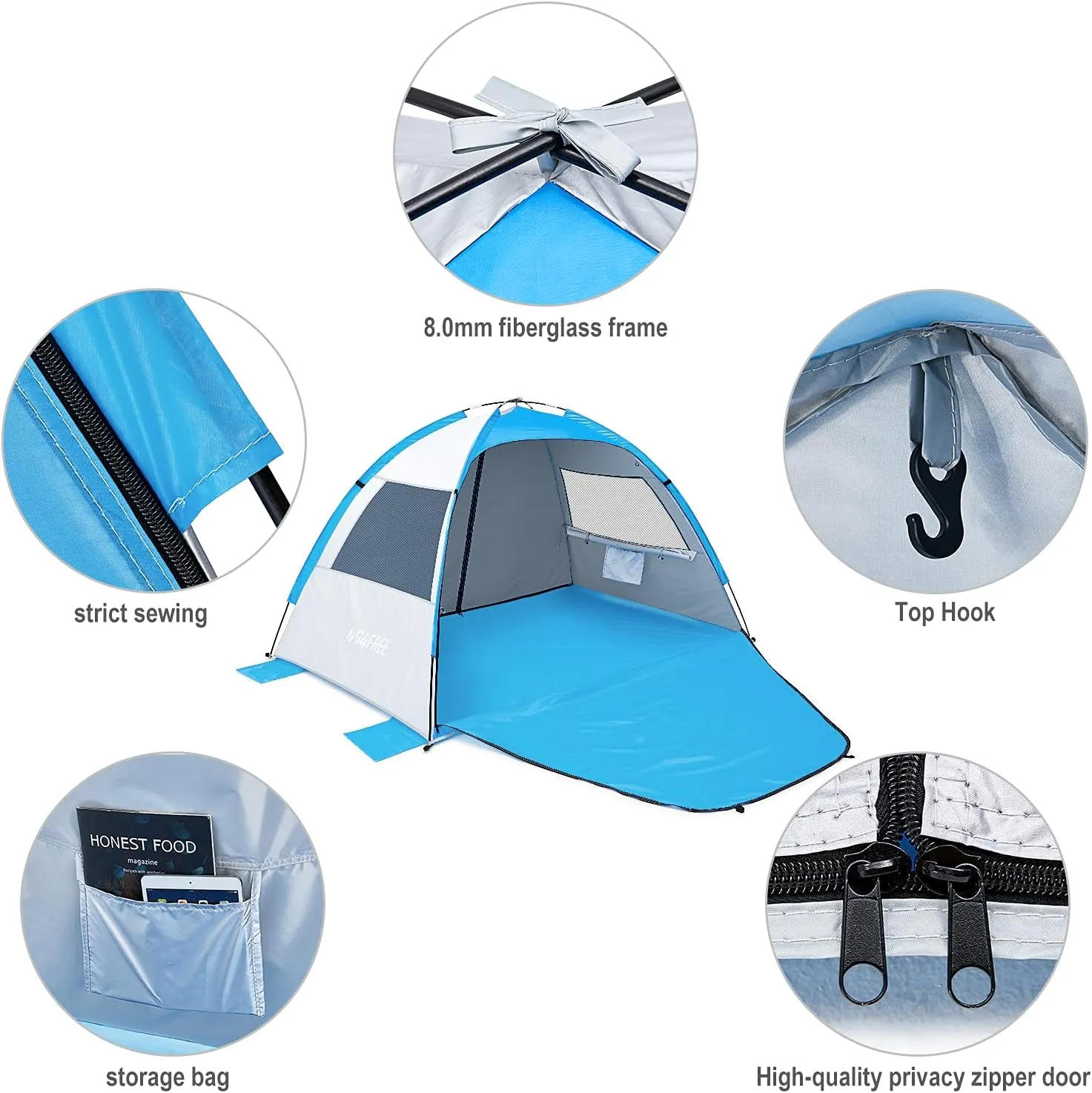G4Free Portable Beach Tent 2-3 Persons Sun Shade Shelter UPF 50  Sport Umbrella Canopy with Extendable Floor Foldable Lightweight