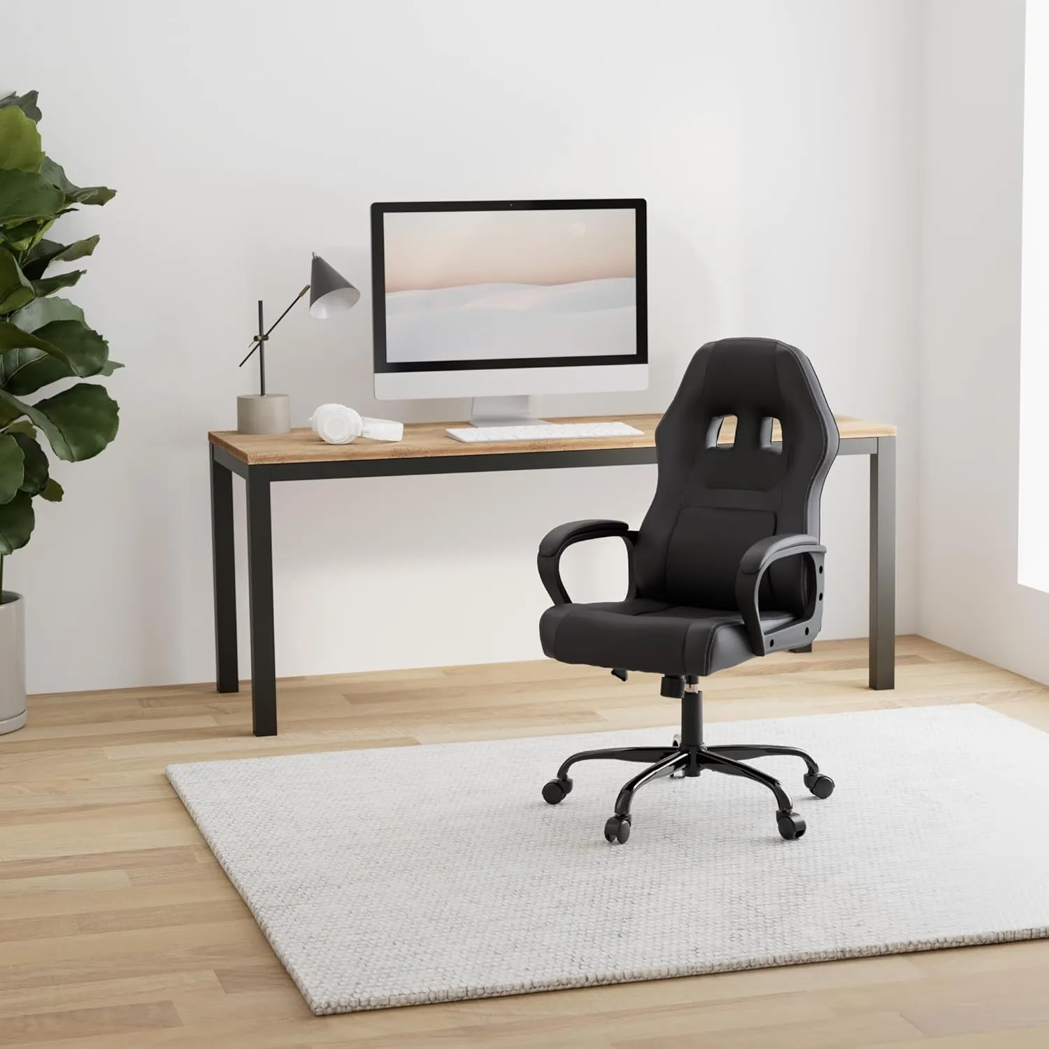Gaming Chair PC Computer Chair Office Chair for Adult Teen Kids, Ergonomic PU Leather Gamer Chair with Lumbar Support High Back Adjustable Rolling Swivel Desk Chair, Black