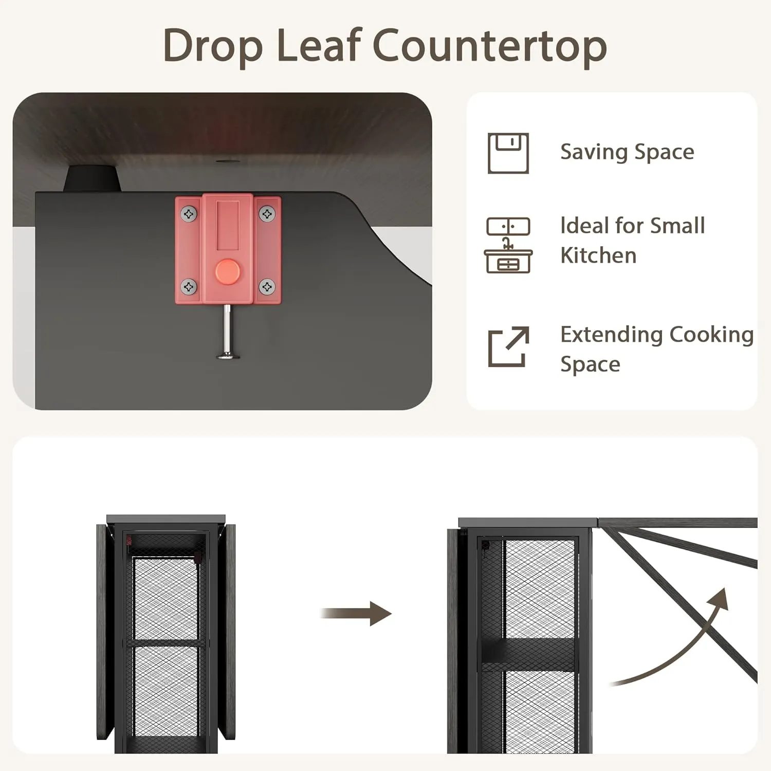 GAOMON Folding Dining Table, Drop Leaf Dining Table for 4, Foldable Kitchen Table with 6 Wheels and 2 Storage Shelf, Space Saving Table with Drawer for Small Spaces