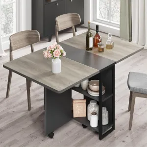 GAOMON Folding Dining Table, Drop Leaf Dining Table for 4, Foldable Kitchen Table with 6 Wheels and 2 Storage Shelf, Space Saving Table with Drawer for Small Spaces