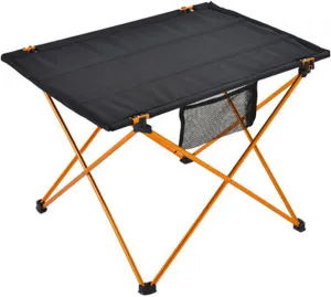 GaRcan Small Folding Camping Table with Aluminum Table Leg, Portable Beach Table for Sand with Carrying Bag, Prefect for Outdoor, Picnic, BBQ, Cooking, Festival (Orange 56×42×37