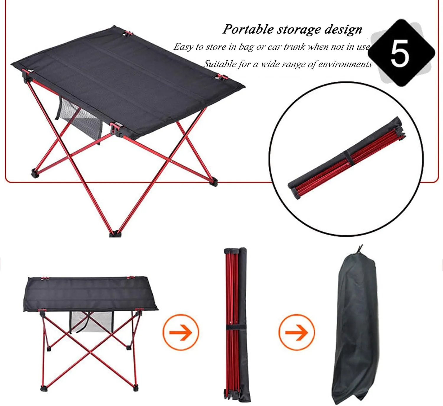 GaRcan Small Folding Camping Table with Aluminum Table Leg, Portable Beach Table for Sand with Carrying Bag, Prefect for Outdoor, Picnic, BBQ, Cooking, Festival (Orange 56×42×37
