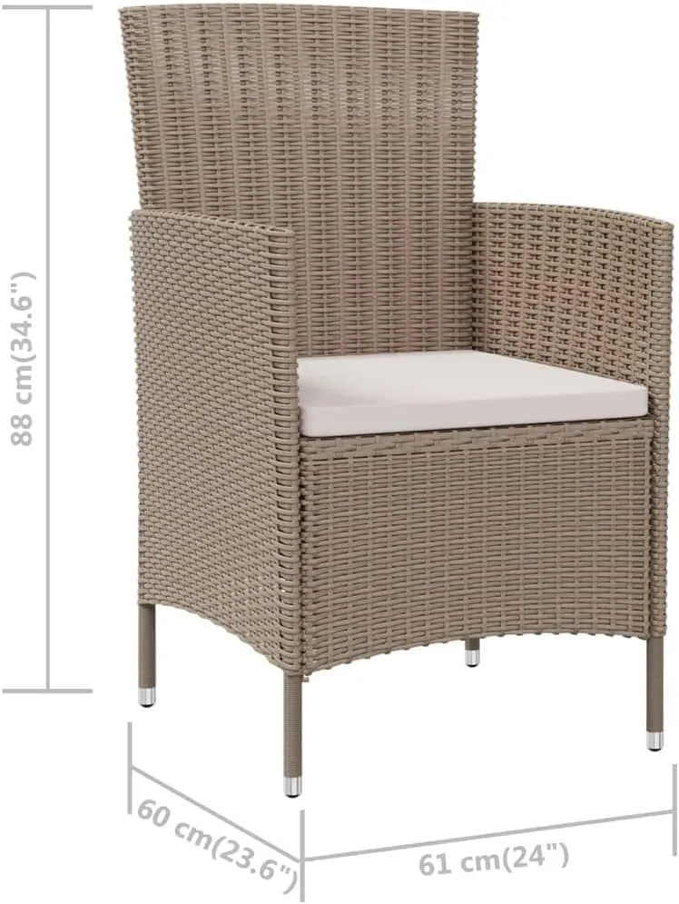Garden Chairs, Pool Chair, Patio Chairs with Cushions 2 pcs, Easy to Clean Suitable for Patio, Porch, Backyard, Balcony, Garden Poly Rattan Beige