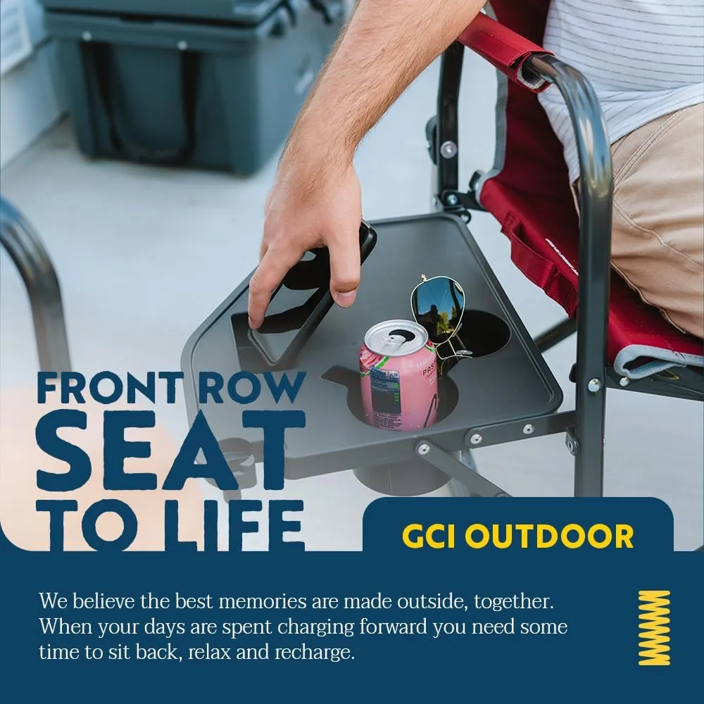 GCI OUTDOOR Freestyle Rocker XL with Side Table Camping Chair | Portable Folding Rocking Chair with Solid, Durable Armrests, Drink Holder & Comfortable Backrest — Red