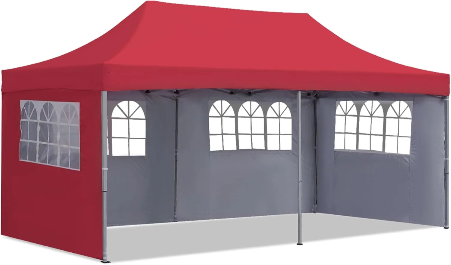 GDY 10'x20' Pop Up Canopy, Folding Party Tent with 4-Panel Removable Sidewalls, Heavy Duty Outdoor Commercial Instant Gazebo with Wheeled Bag, Red.