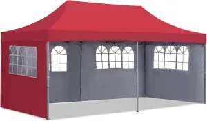 GDY 10'x20' Pop Up Canopy, Folding Party Tent with 4-Panel Removable Sidewalls, Heavy Duty Outdoor Commercial Instant Gazebo with Wheeled Bag, Red.