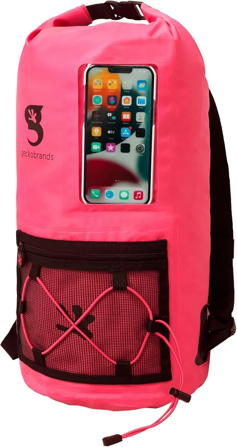 geckobrands Hydroner 20L Waterproof Dry Bag Backpack – Lightweight Roll-Top Bag with Clear Phone Pouch for Outdoor Activities