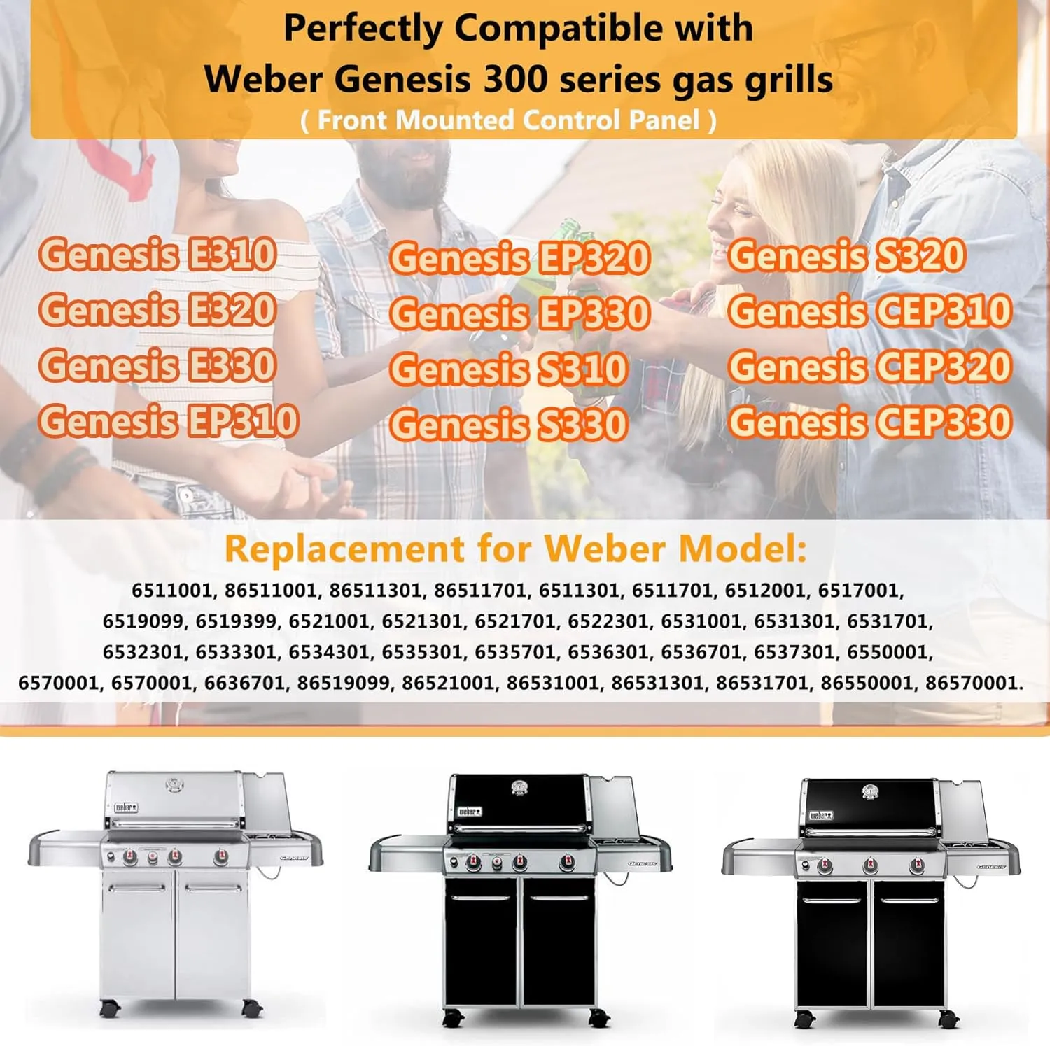 Genesis 300 310 Grill Parts Kit for Weber Genesis E330 E310 S310 E320 S330 S320 EP330 EP310 Parts, Genesis Burner Tube 7621 Flavorizer Bars Heat Deflector Porcelain Steel Grill Parts, 7622 62752