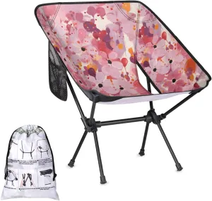 Geometric Flower Camping Chair Pinks Floral Lightweight Folding Chair Portable Compact for Outdoor, Travel, Beach, Hiking Backpacking