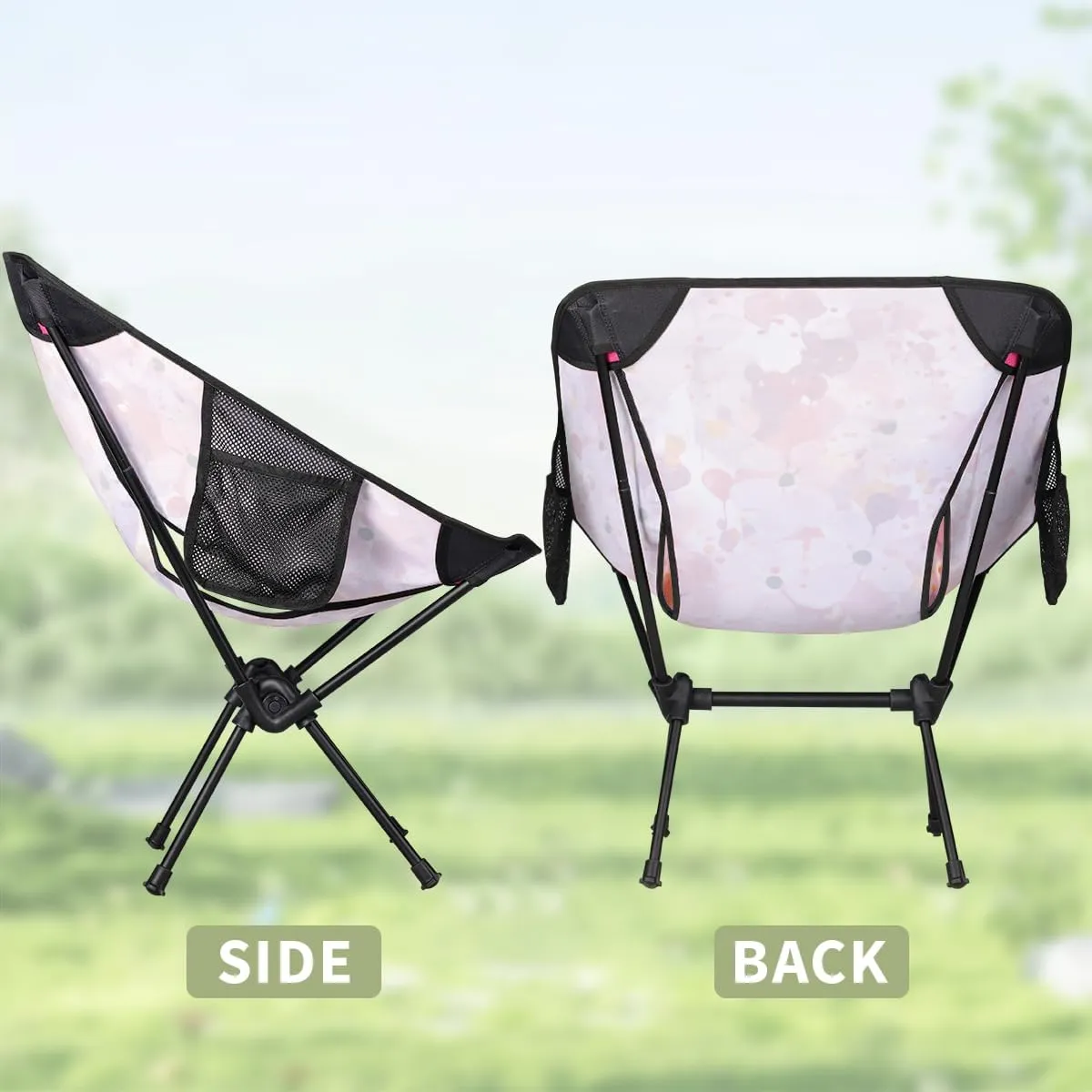 Geometric Flower Camping Chair Pinks Floral Lightweight Folding Chair Portable Compact for Outdoor, Travel, Beach, Hiking Backpacking