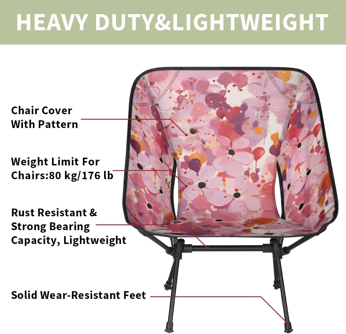 Geometric Flower Camping Chair Pinks Floral Lightweight Folding Chair Portable Compact for Outdoor, Travel, Beach, Hiking Backpacking