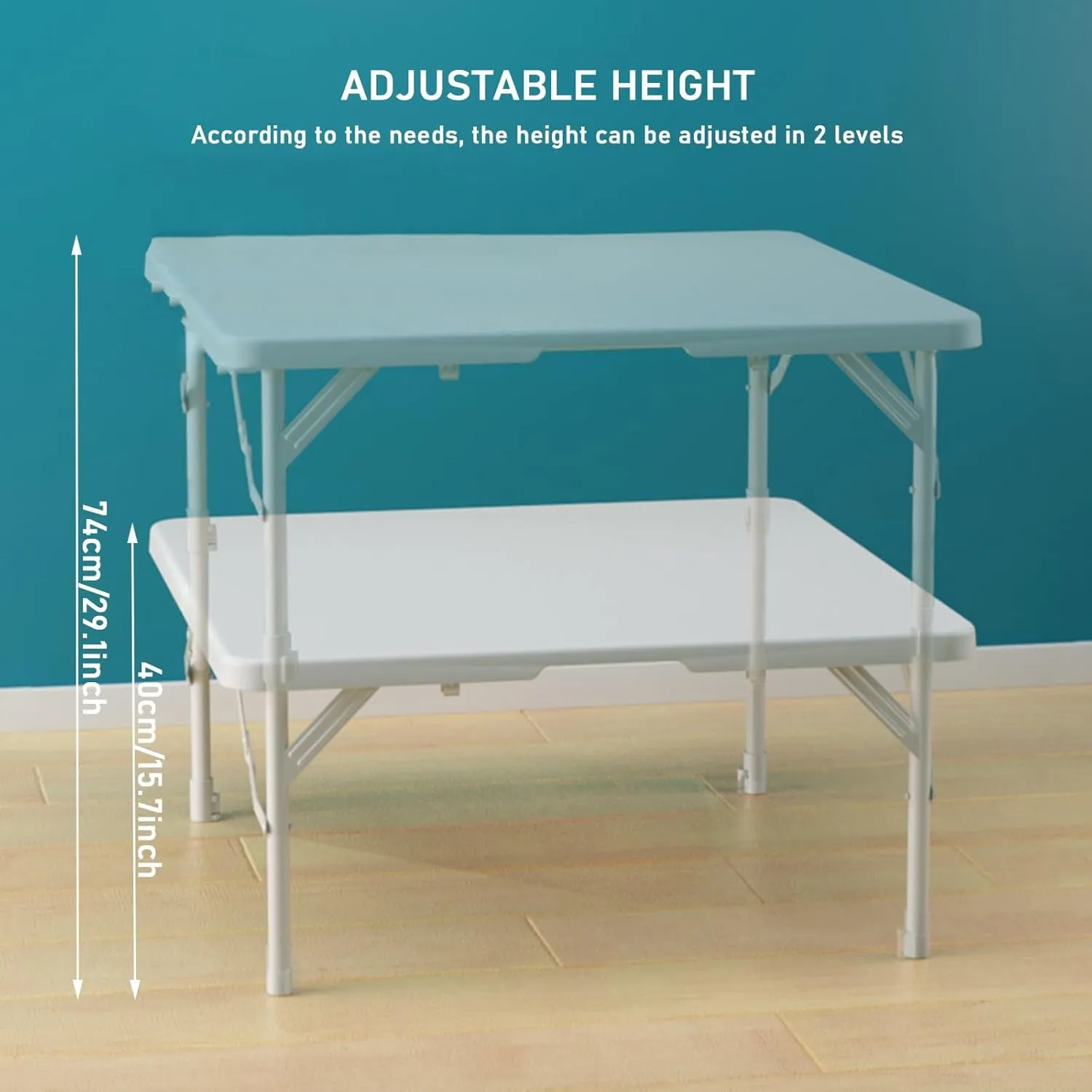 GeRRiT Folding Camping Table, Adjustable Height Square Dining Table, Portable Fold in Half Outdoor Folding Table, Heavy Duty Small Table for Picnic Party Cooking Beach, 86x86x74cm, White, 980707