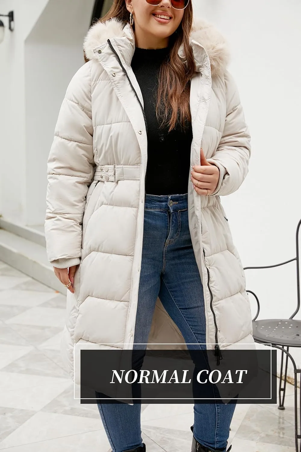 Geschallino Women's Puffer Coat Plus Size Winter Jacket Warm Hooded Thicken Long Padded Bubble Outerwear (1X-5X)