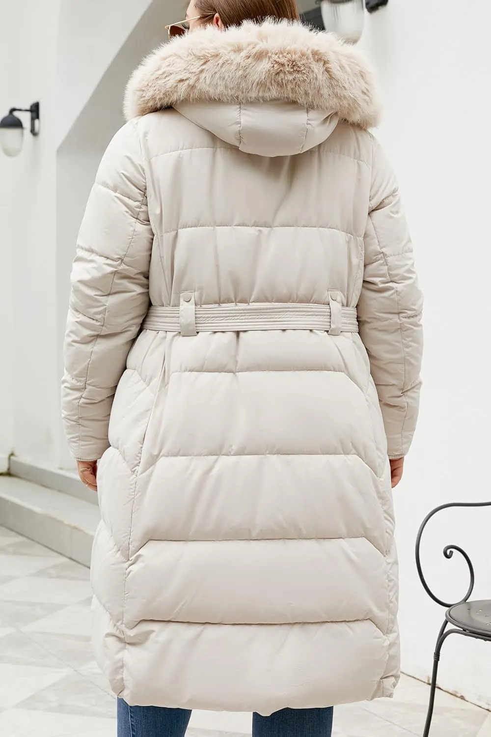 Geschallino Women's Puffer Coat Plus Size Winter Jacket Warm Hooded Thicken Long Padded Bubble Outerwear (1X-5X)