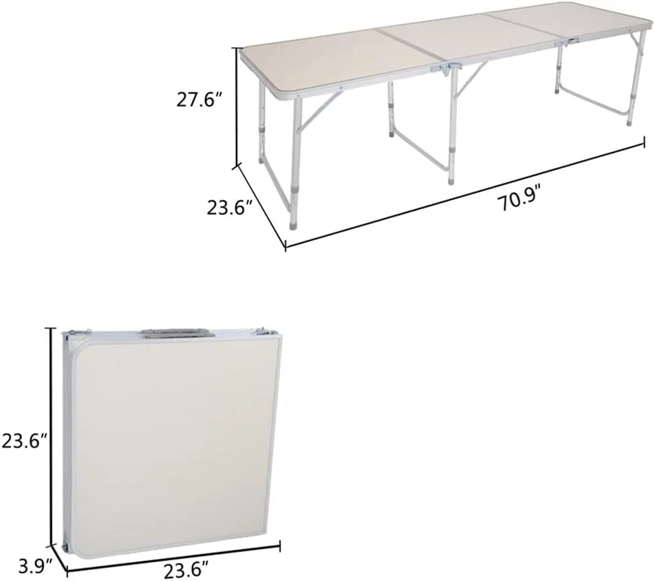 GEXECEUSS Aluminum Camping Folding Table Portable Picnic Table with Carry Handle No Assembly for Outdoor Picnic Beach BBQ Garden Cooking Office