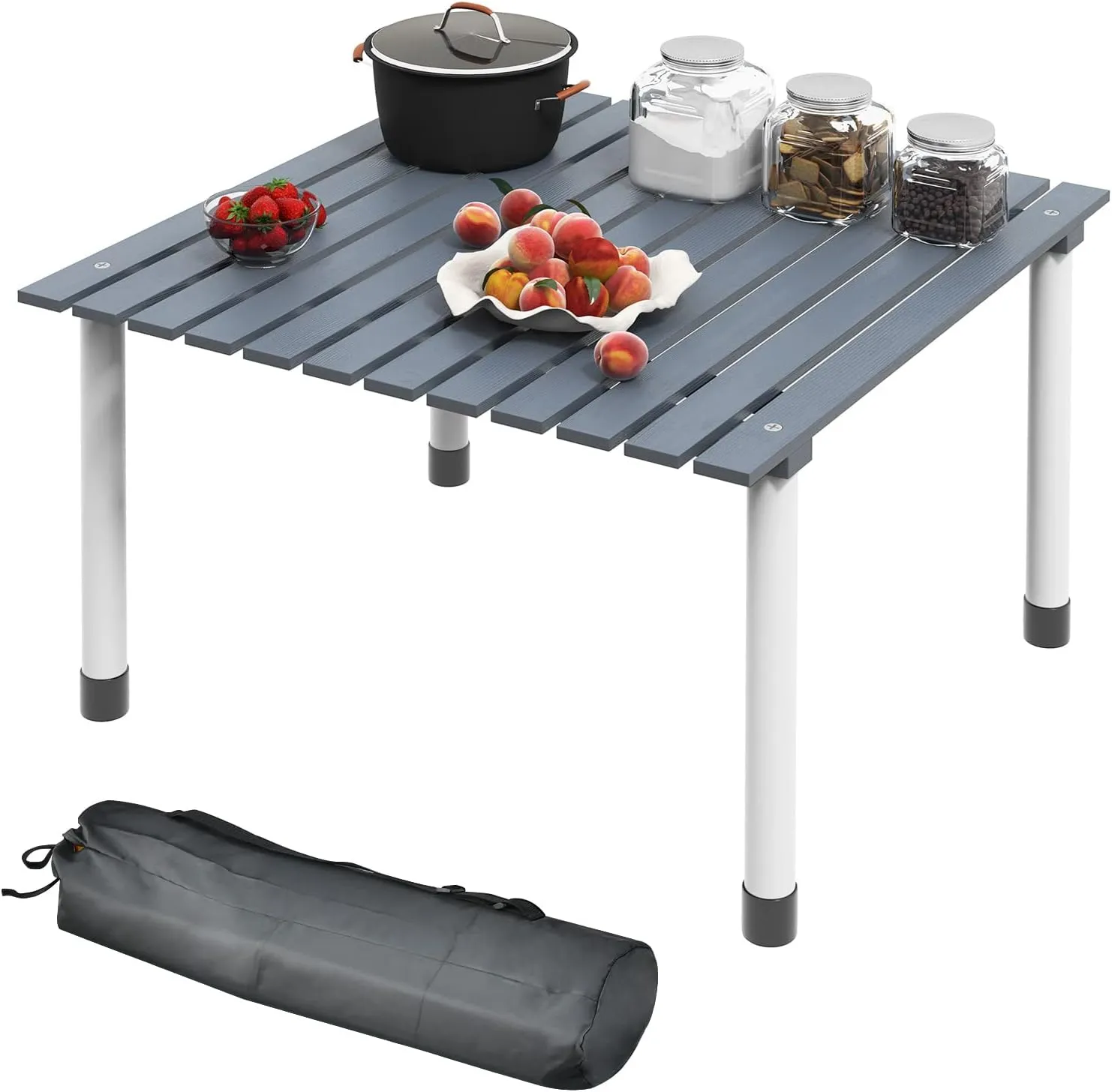 Giantex 27" Square Roll-up Camping Table, Folding Picnic Table w/Carrying Bag, Natural Fir Wood Top, Portable Compact Folding Table for Outdoor Camping/Picnic/Hiking/Fishing/BBQ (Gray)