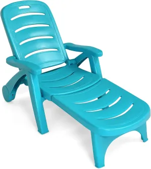 Giantex Patio Chaise Lounge Recliner on Wheels, Folding Deck Chair with Armrests, 5 Adjustable Positions for Poolside, Yard, Garden Rolling Outdoor Lounger Sunbathing Beach Chair(1, Turquoise)