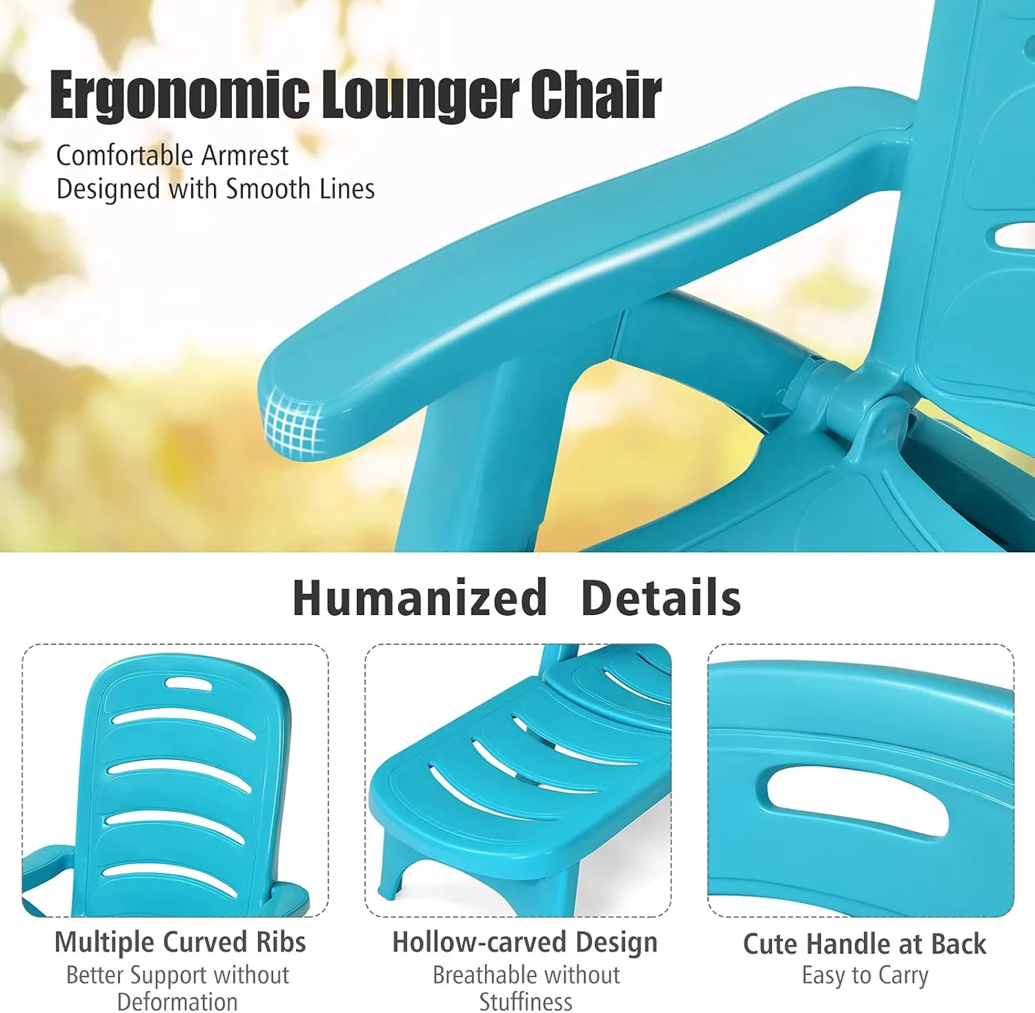 Giantex Patio Chaise Lounge Recliner on Wheels, Folding Deck Chair with Armrests, 5 Adjustable Positions for Poolside, Yard, Garden Rolling Outdoor Lounger Sunbathing Beach Chair(1, Turquoise)
