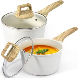 GiPP 1.5Qt & 2.5Qt Sauce Pan Set with Lid Nonstick - White Granite Non Stick Saucepan 4Pcs Sauce Pots Cooking Pot with Stay-cool Handle, Small Kitchen Pots Set Induction Pot, PFOA Free
