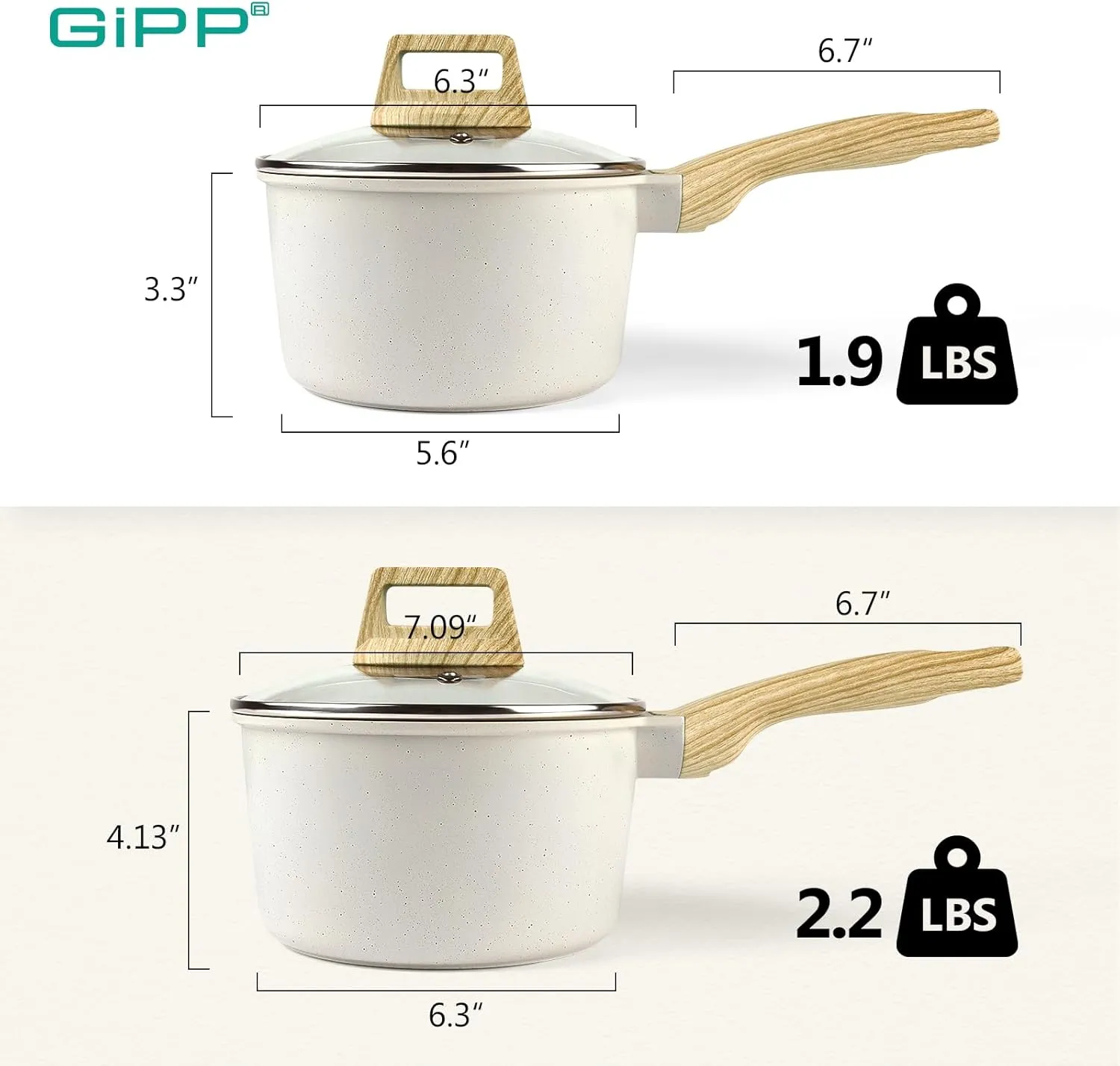 GiPP 1.5Qt & 2.5Qt Sauce Pan Set with Lid Nonstick - White Granite Non Stick Saucepan 4Pcs Sauce Pots Cooking Pot with Stay-cool Handle, Small Kitchen Pots Set Induction Pot, PFOA Free