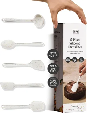 GIR: Get It Right - 5 Piece Essentials All Purpose Set - Ladle, Spatula, Flip, Spoon & Spoonula, Non-stick, Heat Resistant, Dishwasher Safe, Kitchen Utensils, Baking Supplies - Party Confetti