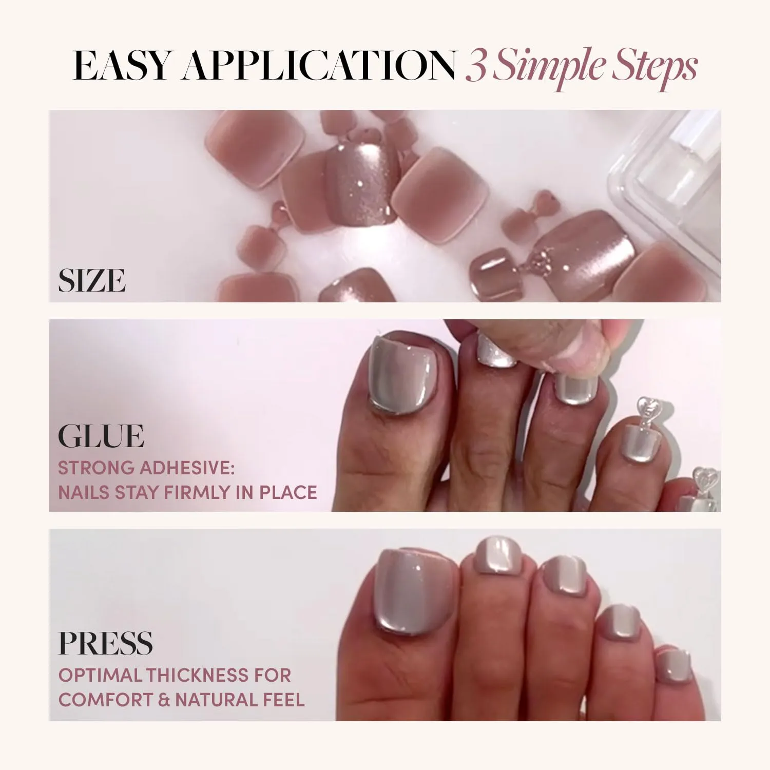 Glamnetic Press On Toenails - Creamer | Neutral Nude and White Ombre Fake Toe Nails with a Glossy Finish | 16 Sizes - 32 Toe Nail Kit with Glue