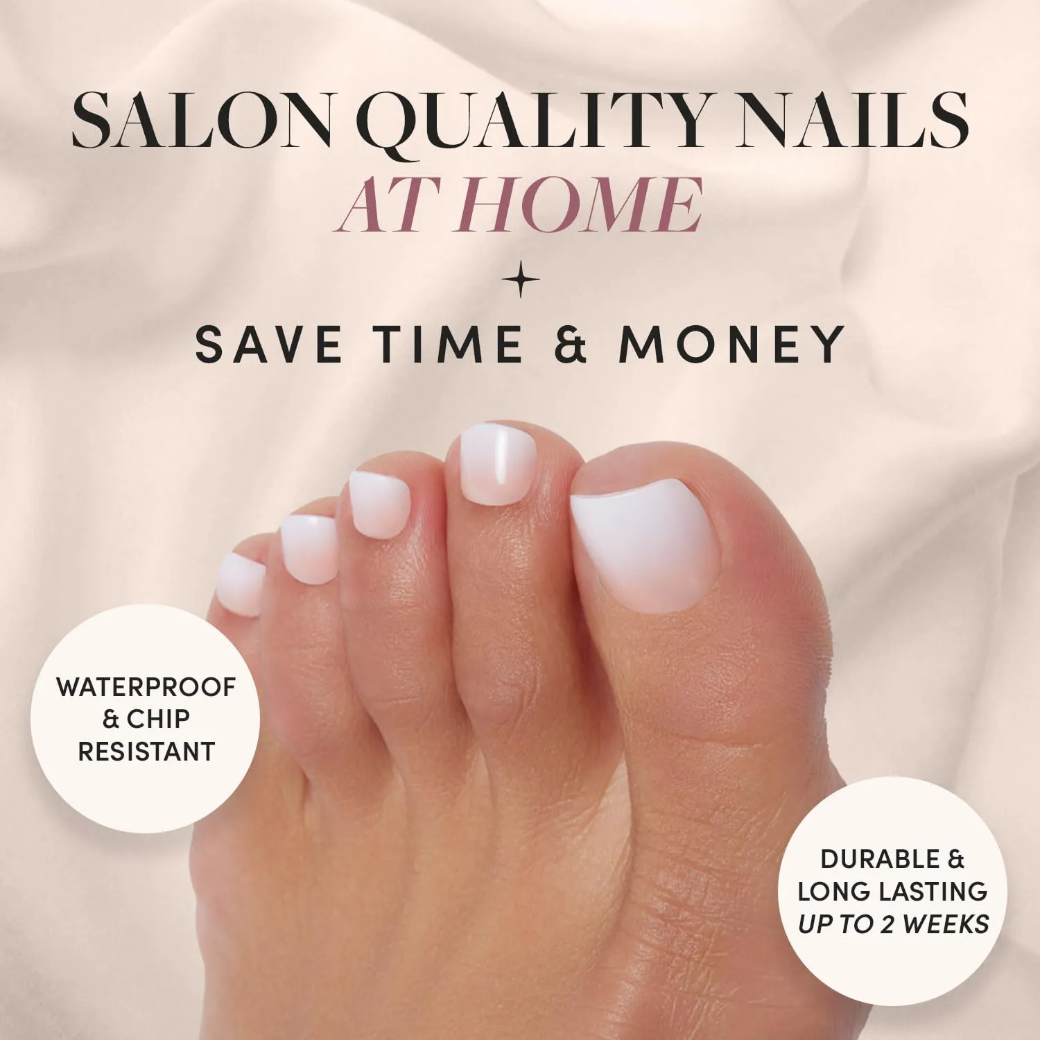Glamnetic Press On Toenails - Creamer | Neutral Nude and White Ombre Fake Toe Nails with a Glossy Finish | 16 Sizes - 32 Toe Nail Kit with Glue