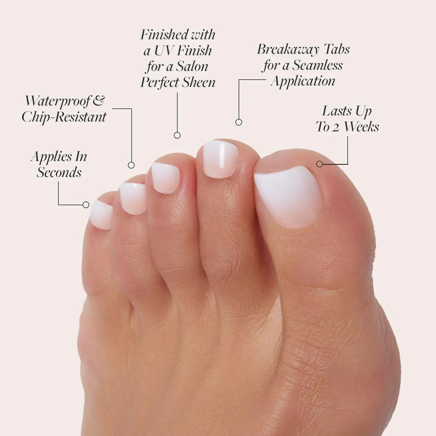 Glamnetic Press On Toenails - Creamer | Neutral Nude and White Ombre Fake Toe Nails with a Glossy Finish | 16 Sizes - 32 Toe Nail Kit with Glue