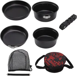 GLOGLOW Camping Pot Pan, Aluminum Alloy Ron Portable Non Stick Camping Pot Pan Set with Stackable Design Convenient Camping Pot Pan for Hiking Barbecue