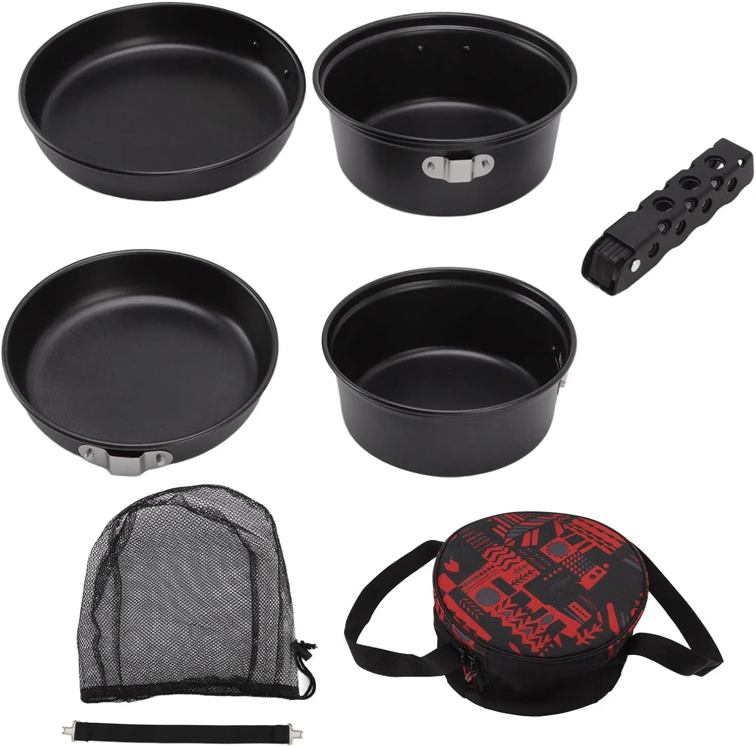 GLOGLOW Camping Pot Pan, Aluminum Alloy Ron Portable Non Stick Camping Pot Pan Set with Stackable Design Convenient Camping Pot Pan for Hiking Barbecue