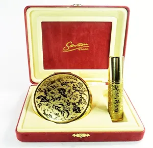 Gold Plated Stratton Compact Mirror And Perfume Atomizer Cased Set 1990s