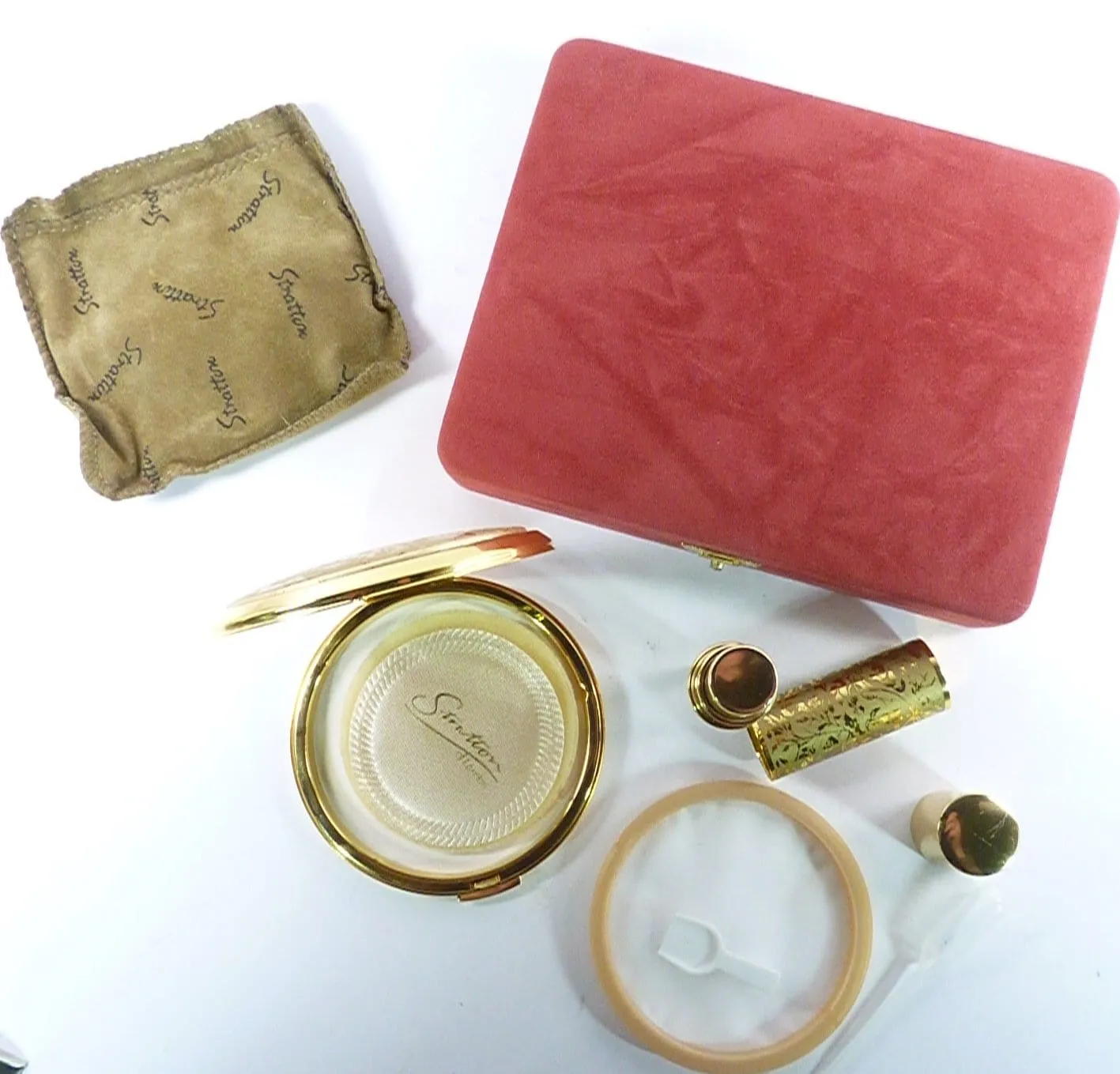 Gold Plated Stratton Compact Mirror And Perfume Atomizer Cased Set 1990s