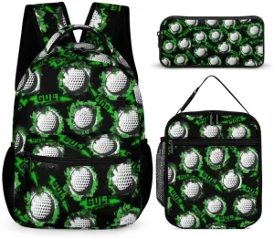 Golf Backpack with Lunch Box & Pencil Case for Kids Girls Boys School, 16 Inch Cool Golf Bookbag, School Backpack for Students Children, sustainable, Lightweight, Large Capacity