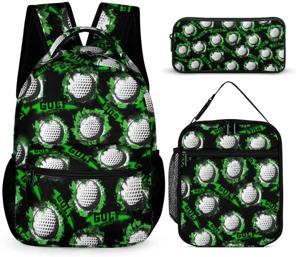 Golf Backpack with Lunch Box & Pencil Case for Kids Girls Boys School, 16 Inch Cool Golf Bookbag, School Backpack for Students Children, sustainable, Lightweight, Large Capacity