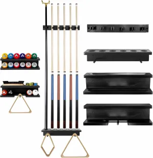 GOOX Pool Stick Holder Wall Mount - 100% Wood Cue Rack for 6 Sticks and Billiards Accessories, Table Organizer Set