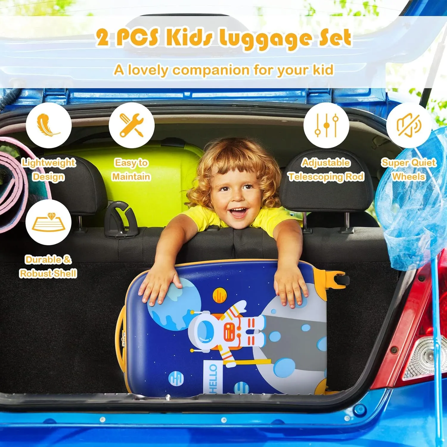 Goplus 2PC Kids Luggage, 12" & 16" Kids Carry On Luggage Set with 4 Spinner Wheels, Lightweight Rolling Spinner Suitcase for Children Toddlers Boys and Girls Travel