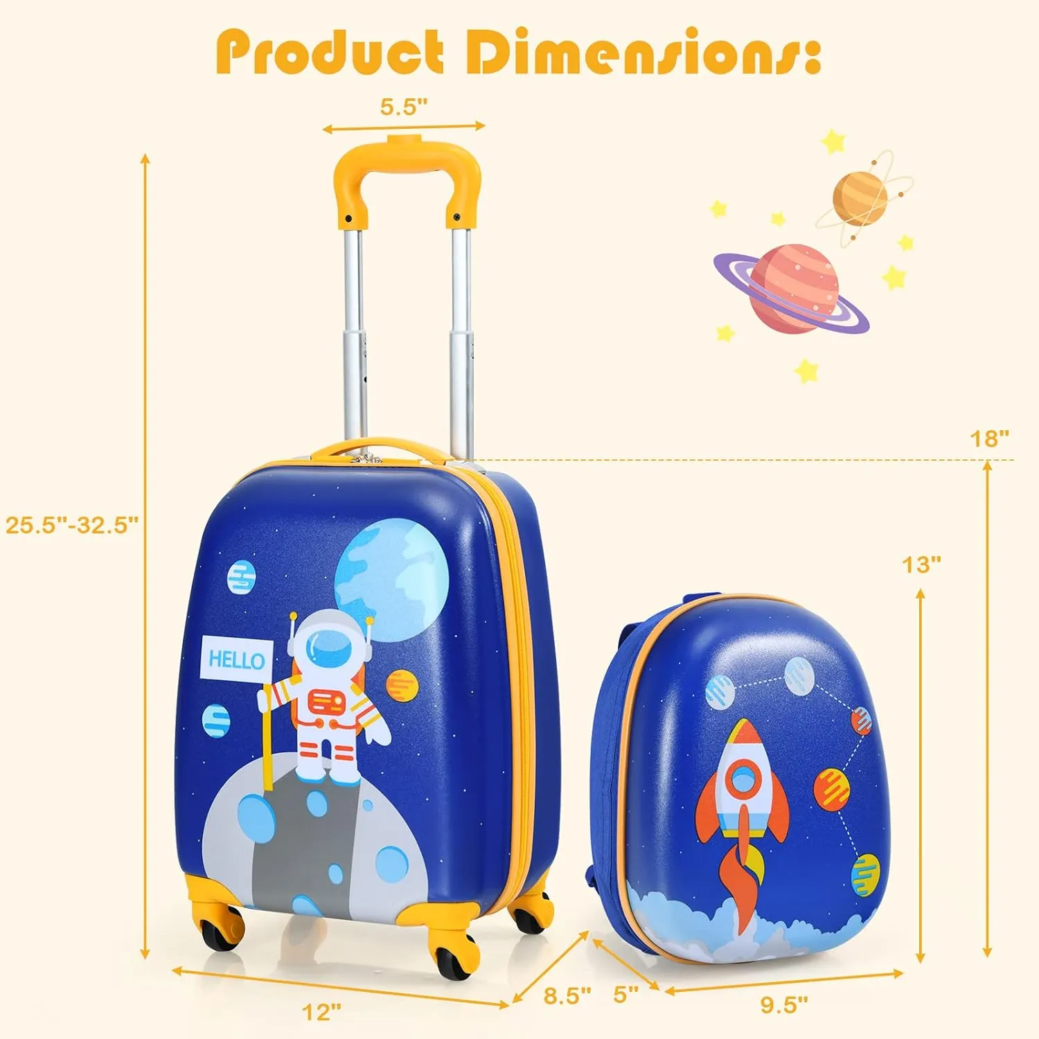 Goplus 2PC Kids Luggage, 12" & 16" Kids Carry On Luggage Set with 4 Spinner Wheels, Lightweight Rolling Spinner Suitcase for Children Toddlers Boys and Girls Travel