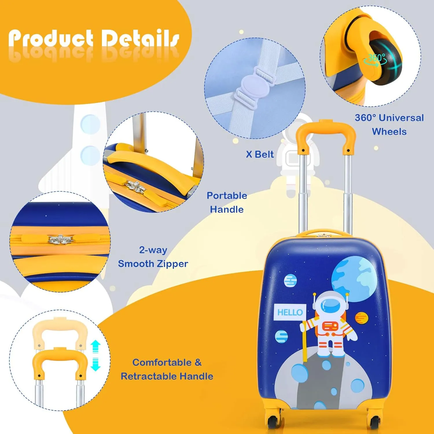 Goplus 2PC Kids Luggage, 12" & 16" Kids Carry On Luggage Set with 4 Spinner Wheels, Lightweight Rolling Spinner Suitcase for Children Toddlers Boys and Girls Travel