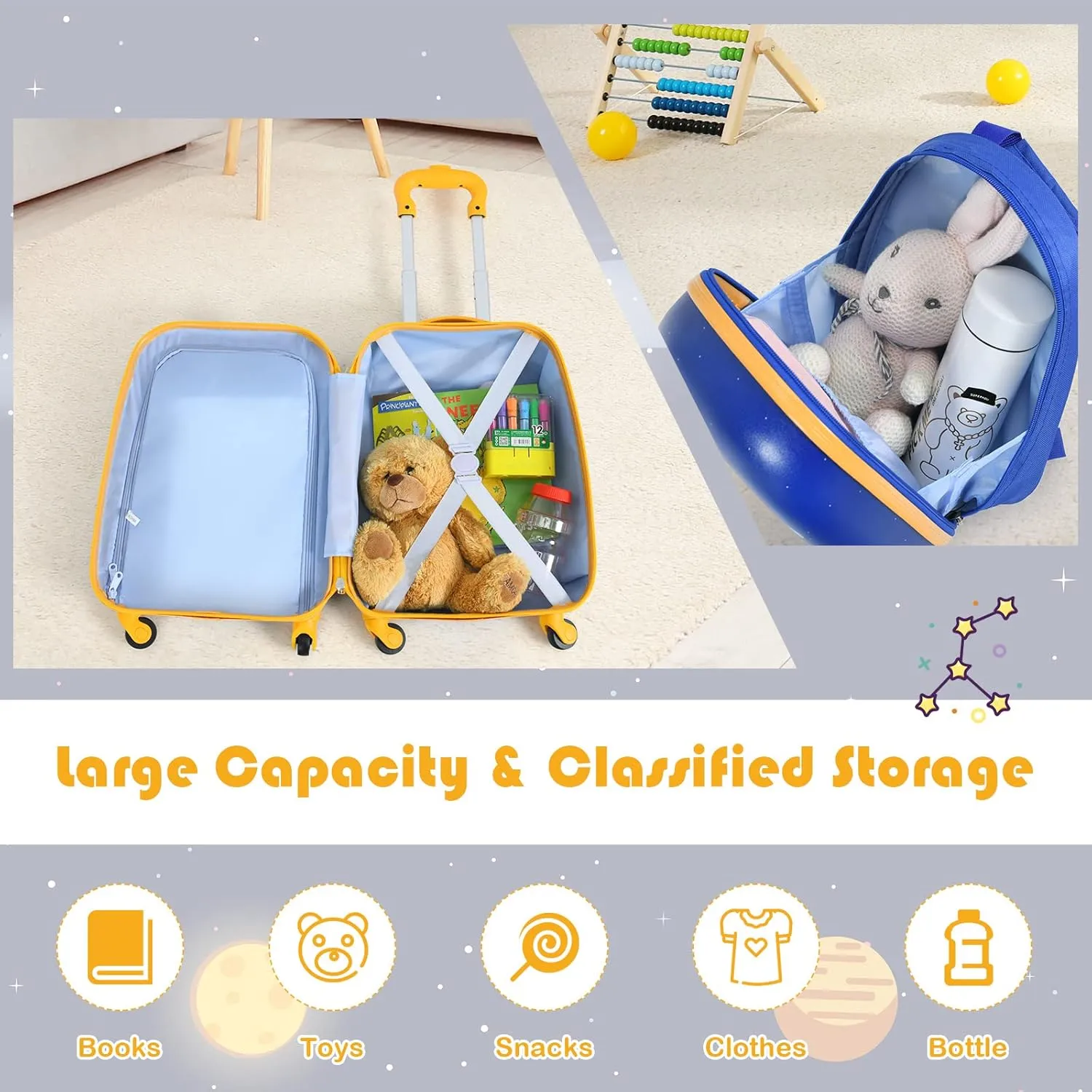 Goplus 2PC Kids Luggage, 12" & 16" Kids Carry On Luggage Set with 4 Spinner Wheels, Lightweight Rolling Spinner Suitcase for Children Toddlers Boys and Girls Travel