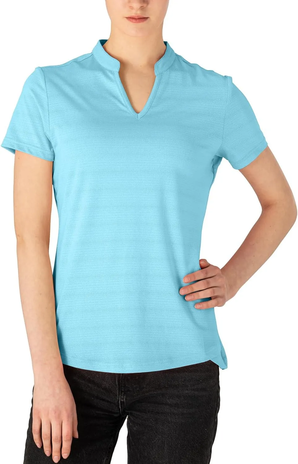 Gopune Women's V Neck Golf Polo Shirts Collarless Short Sleeve Lightweight Quick Dry Tennis Running T-Shirts