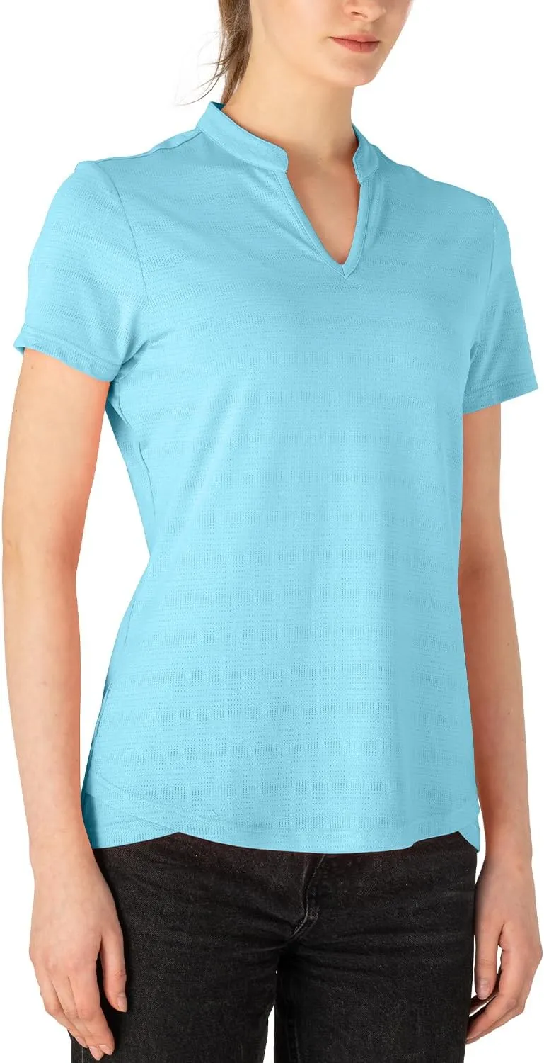 Gopune Women's V Neck Golf Polo Shirts Collarless Short Sleeve Lightweight Quick Dry Tennis Running T-Shirts