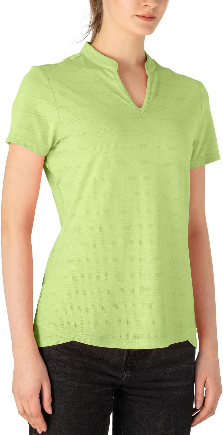 Gopune Women's V Neck Golf Polo Shirts Collarless Short Sleeve Lightweight Quick Dry Tennis Running T-Shirts