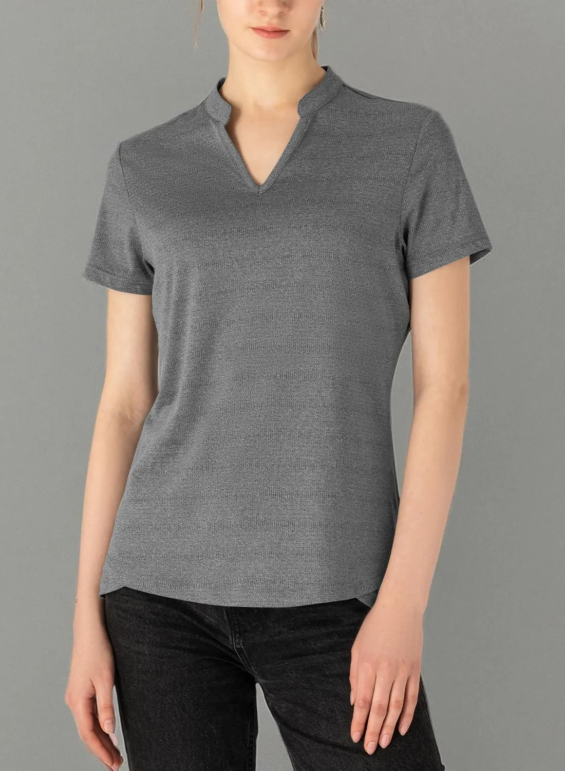Gopune Women's V Neck Golf Polo Shirts Collarless Short Sleeve Lightweight Quick Dry Tennis Running T-Shirts