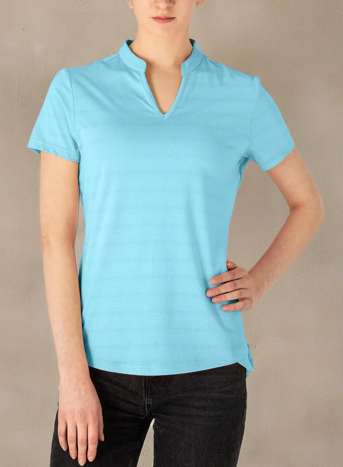 Gopune Women's V Neck Golf Polo Shirts Collarless Short Sleeve Lightweight Quick Dry Tennis Running T-Shirts