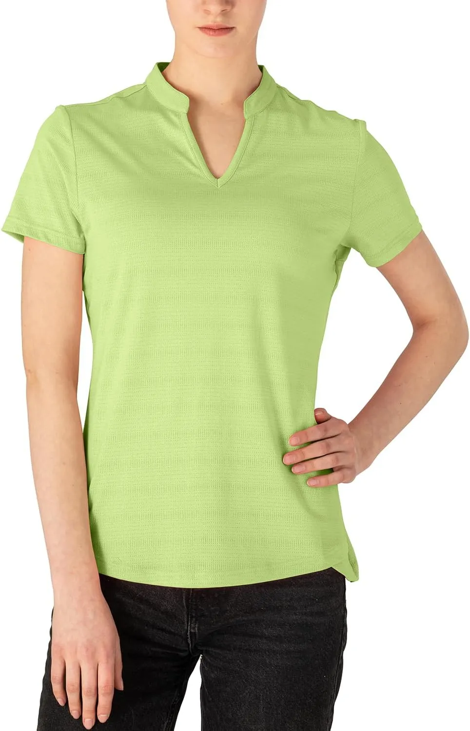 Gopune Women's V Neck Golf Polo Shirts Collarless Short Sleeve Lightweight Quick Dry Tennis Running T-Shirts