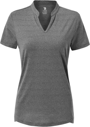 Gopune Women's V Neck Golf Polo Shirts Collarless Short Sleeve Lightweight Quick Dry Tennis Running T-Shirts